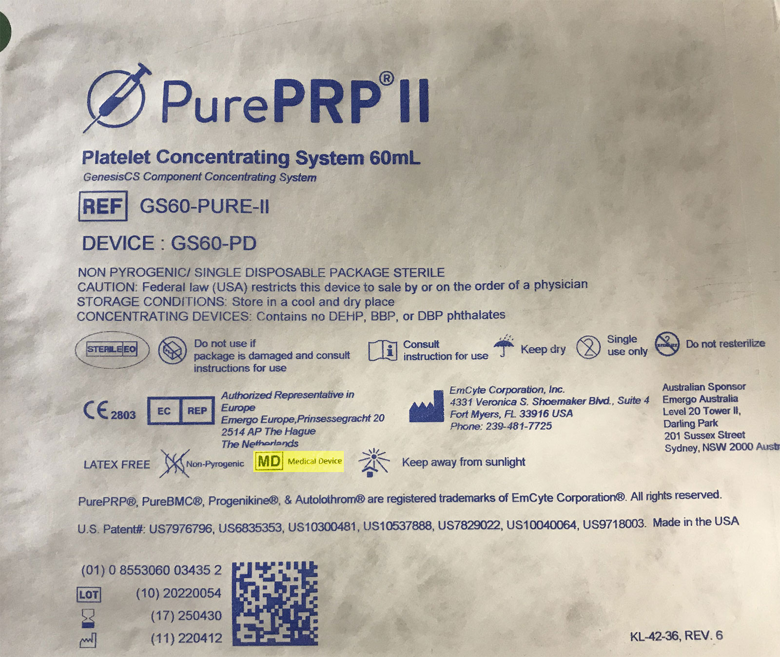 PRP Med Device Label